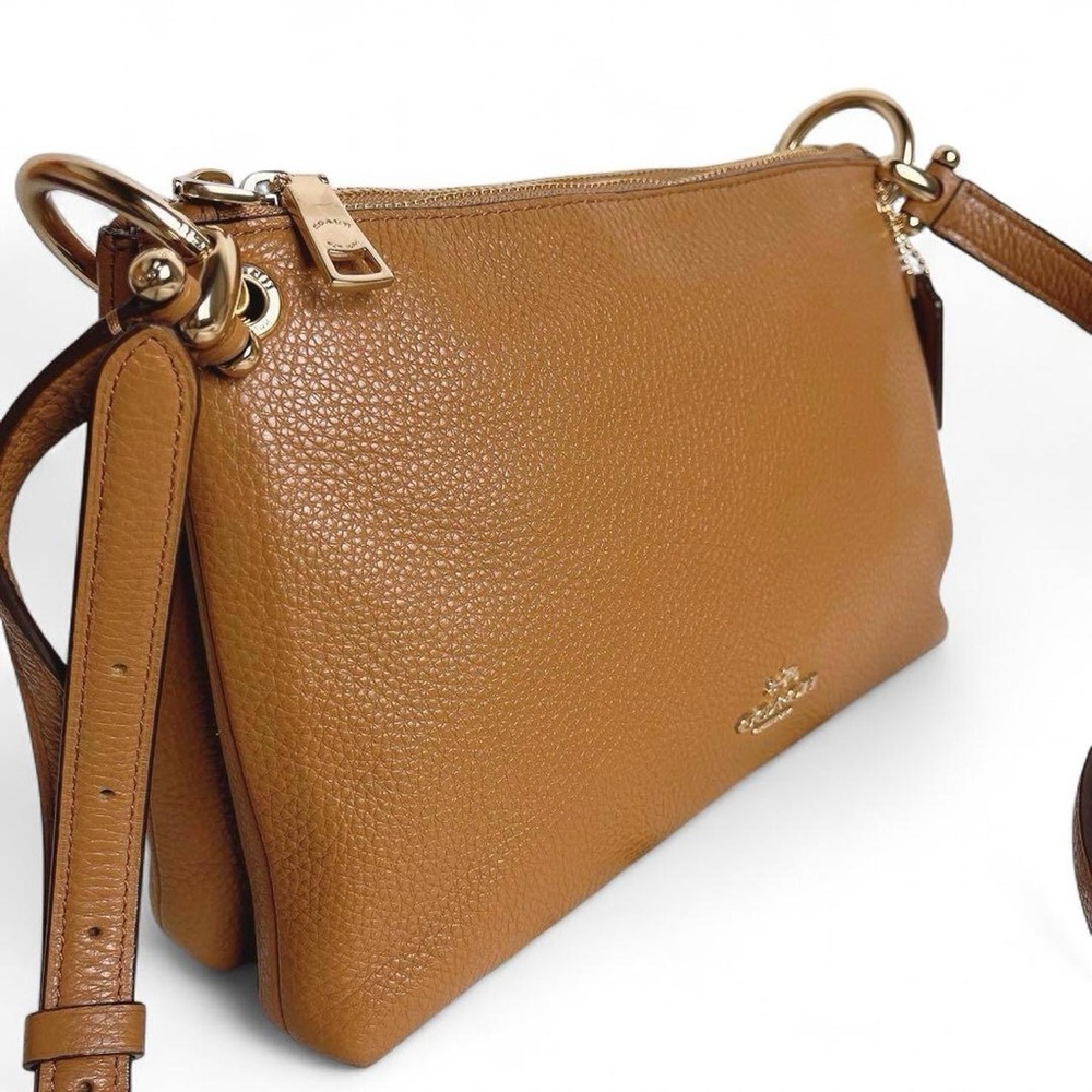 Coach Pebbled Leather Crossbody in Cognac Brown with Gold Hardware